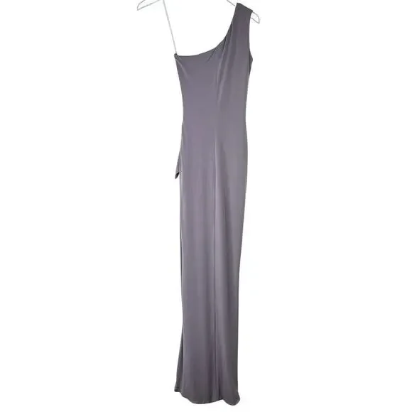 Nookie Aphrodite Gown One Shoulder Tie Waist High Slit XS Purple Gray Dress